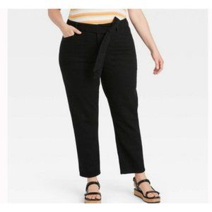 NWT Ava & Viv Denim Jeans, High Rise Taper Stretch, Waist Tie, Black, Plus 20